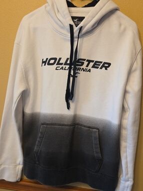Hollister White to Charcoal Ombre Crewneck Hoodie